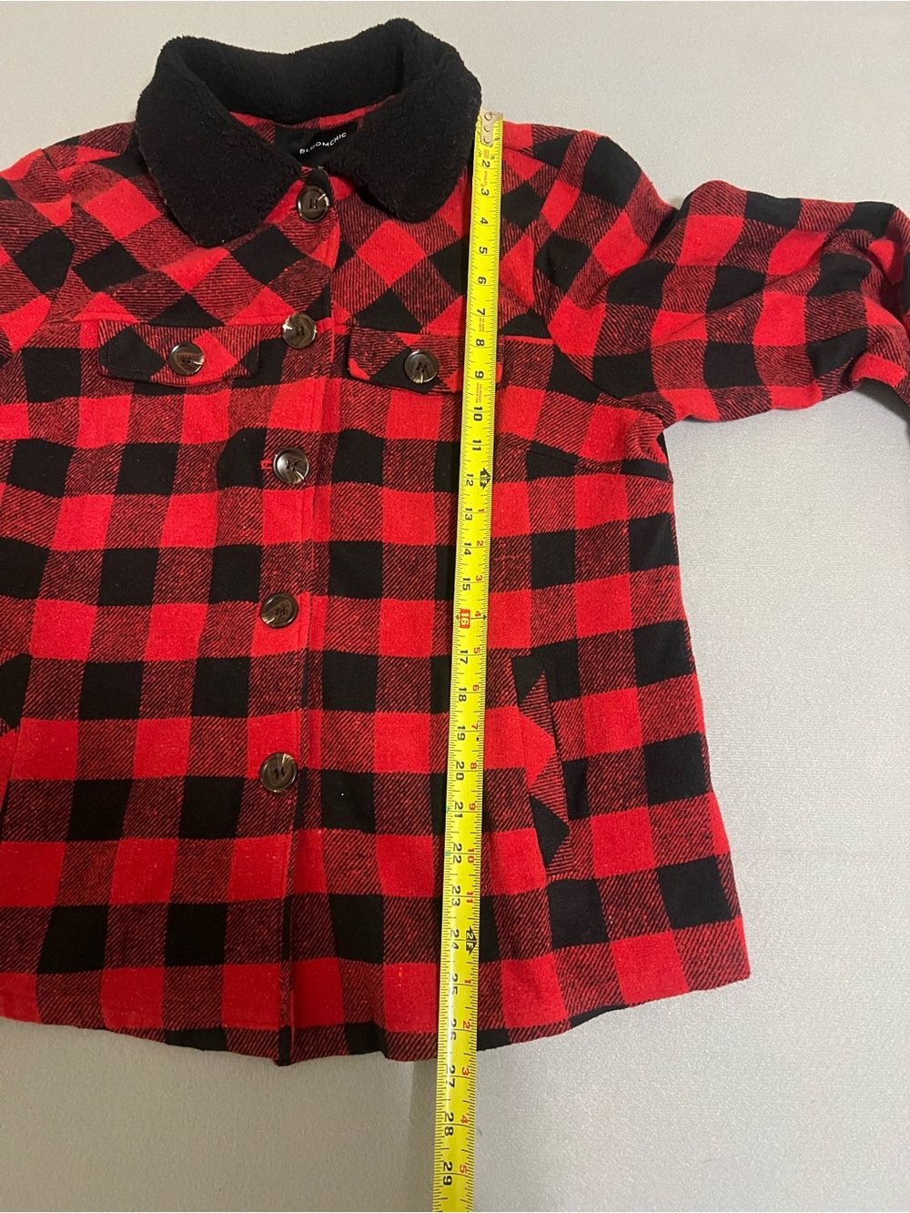 BloomChic Red & Black Buffalo Plaid Jean-Style Jacket with Black Sherpa Collar - Picture 7 of 7